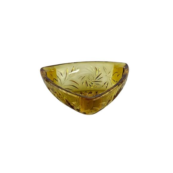 Amber Triangular Glass Ashtray 3 Rests Starburst Attributed to Hazel Atlas - Picture 7 of 16